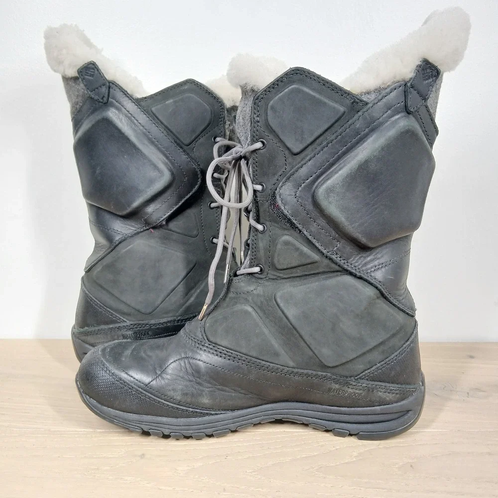 Columbia Boots Womens 7.5 Black Leather Tall Waterproof Winter Snow
